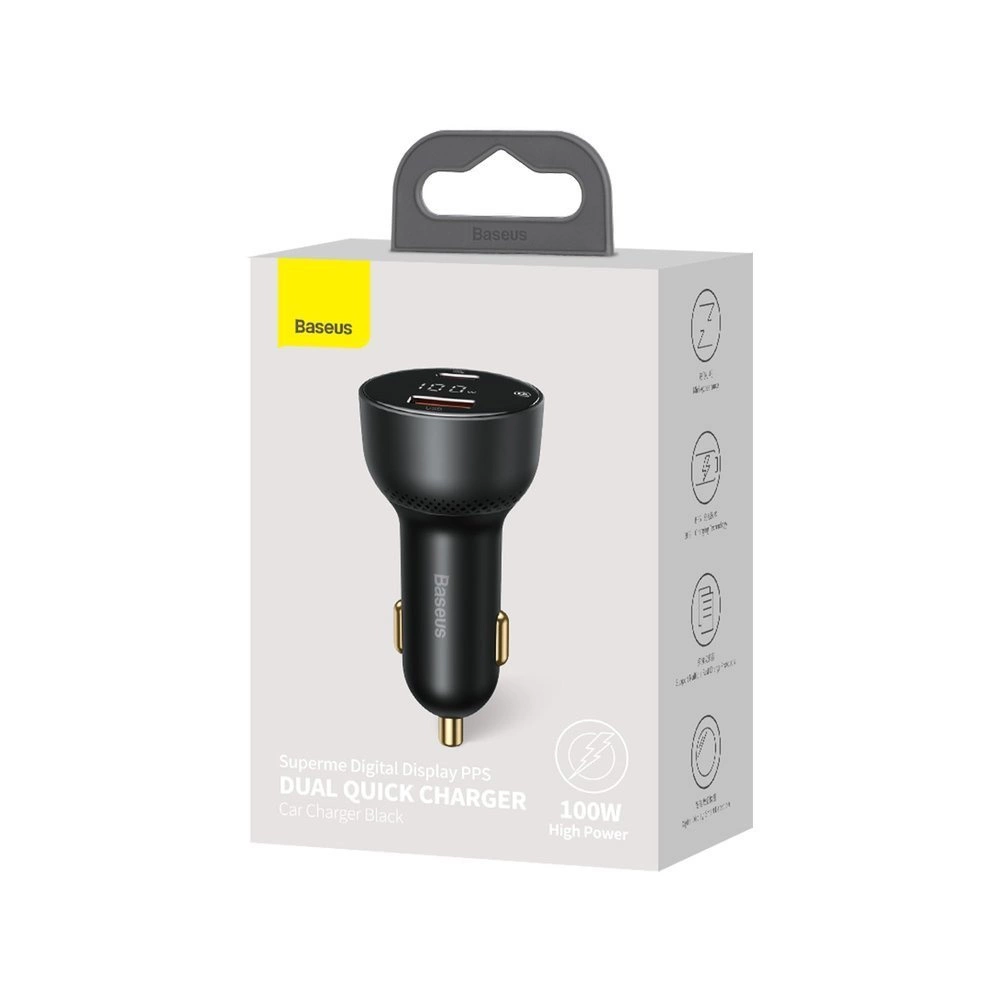 Baseus Superme szybka ładowarka samochodowa USB / USB Typ C 100W PPS Quick Charge Power Delivery czarny (CCZX-01)eng
