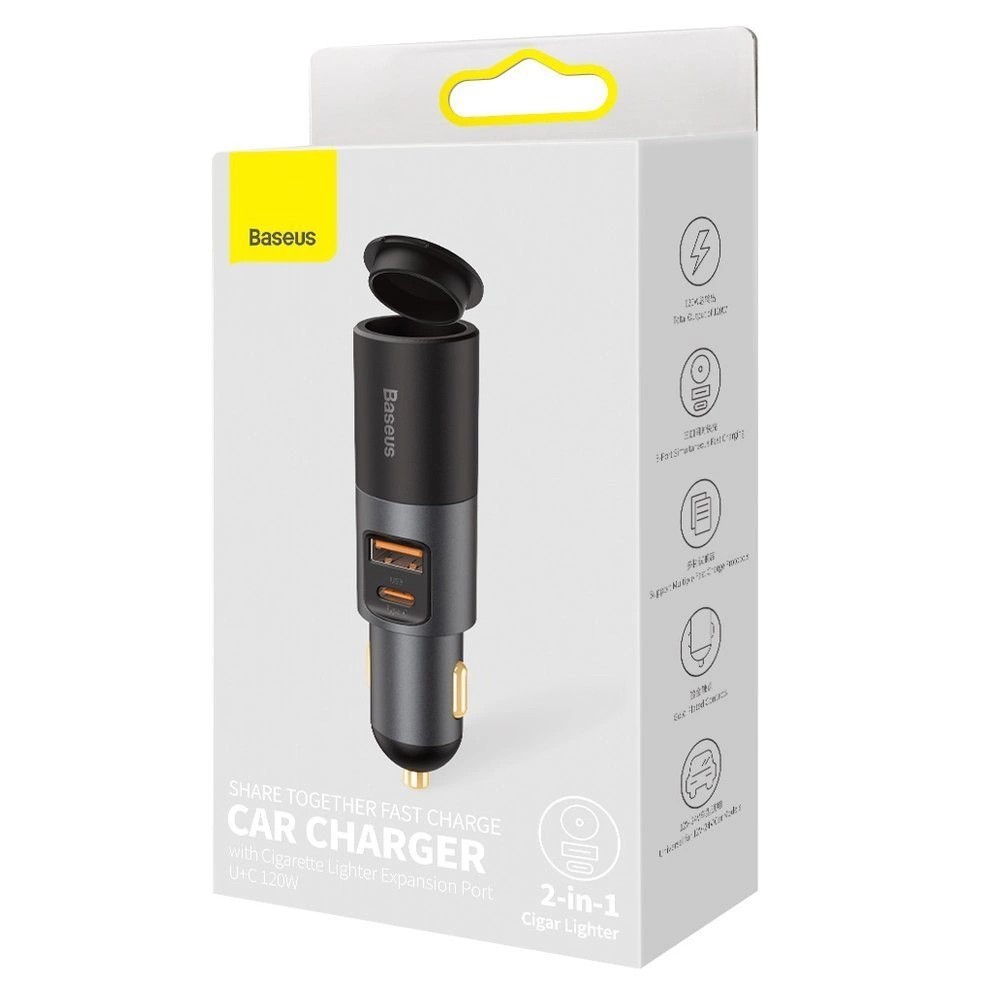 Baseus Share Together USB / USB Type C / cigarette lighter socket car charger 120W Quick Charge Power Delivery gray (CCBT-C0G)eng