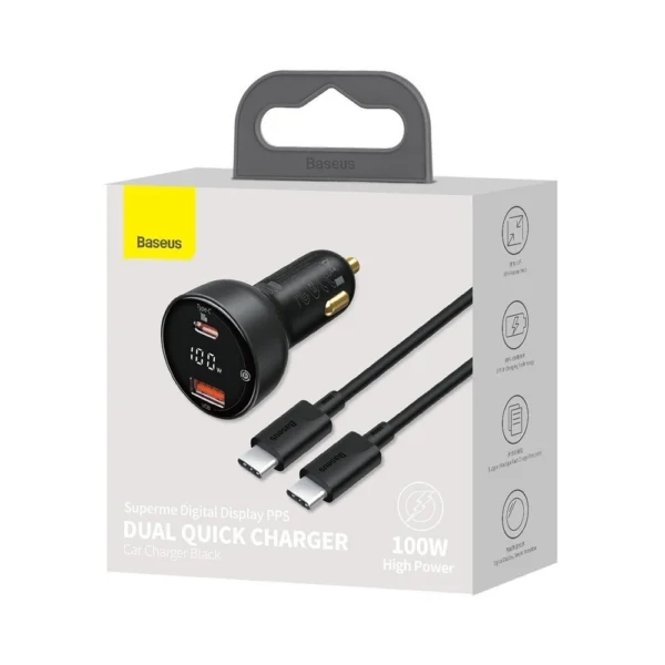 Baseus Superme fast car charger USB / USB Type C 100W PPS Quick Charge Power Delivery + USB cable Type C 100W (20V/5A) 1m black (TZCCZX-01)eng