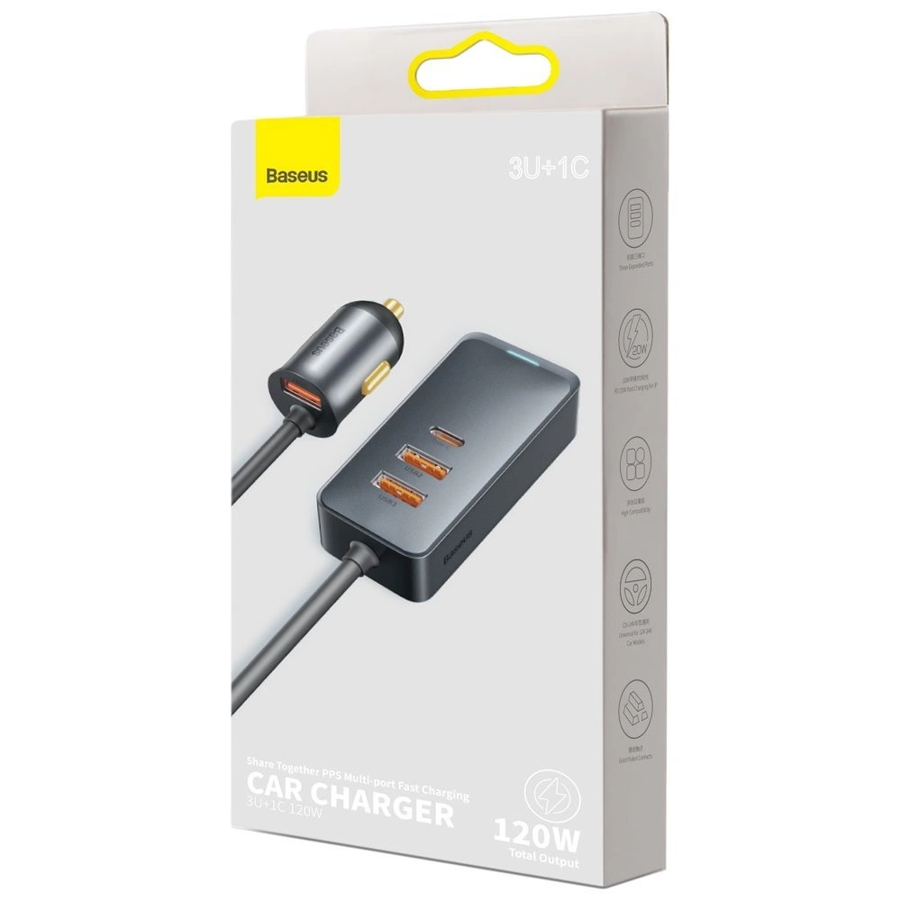 Baseus Share Together car charger 3x USB / USB Type C 120W PPS Quick Charge Power Delivery gray (CCBT-B0G)eng