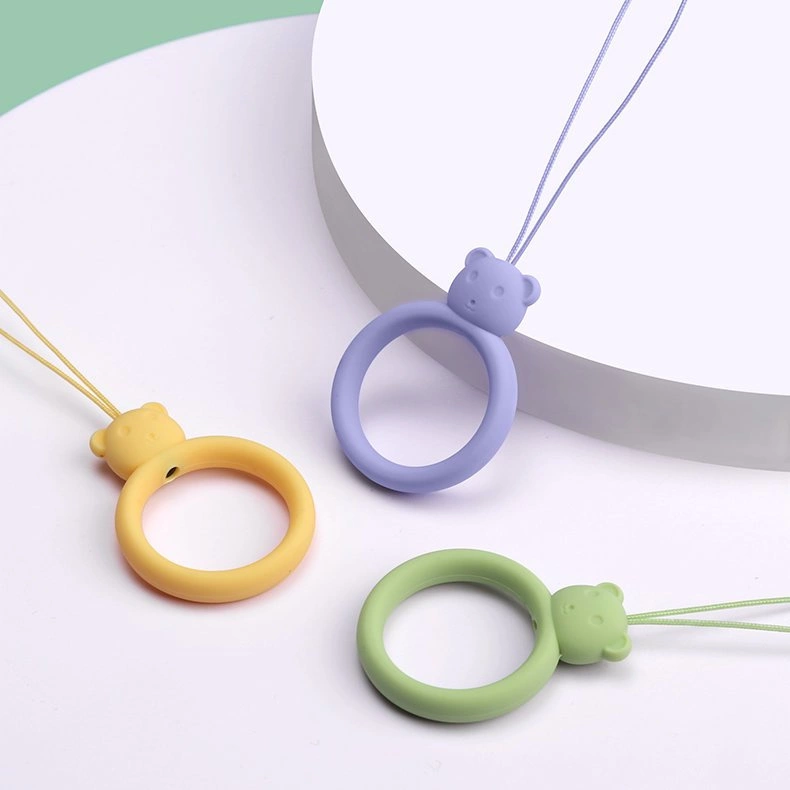 A silicone lanyard for a phone bear ring on a finger yelloweng