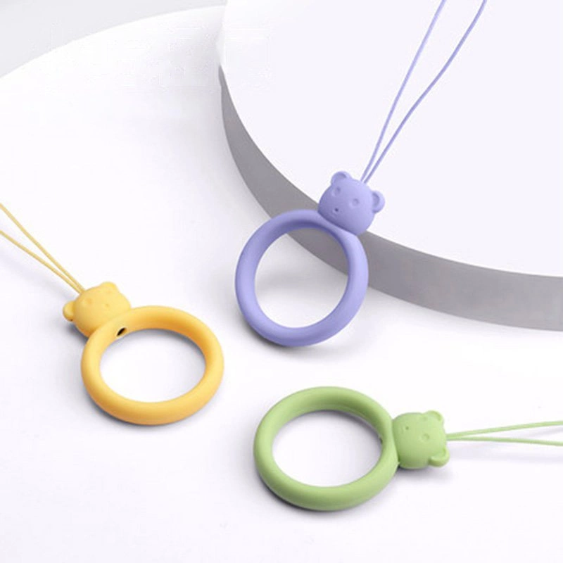 A silicone lanyard for a phone bear ring on a finger yelloweng