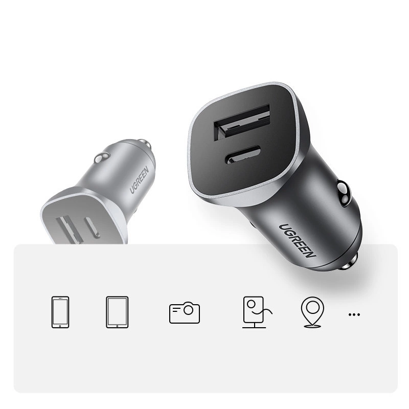 Ugreen Car Charger USB Type C / USB 24W Power Delivery Quick Charge Gray (30780)eng