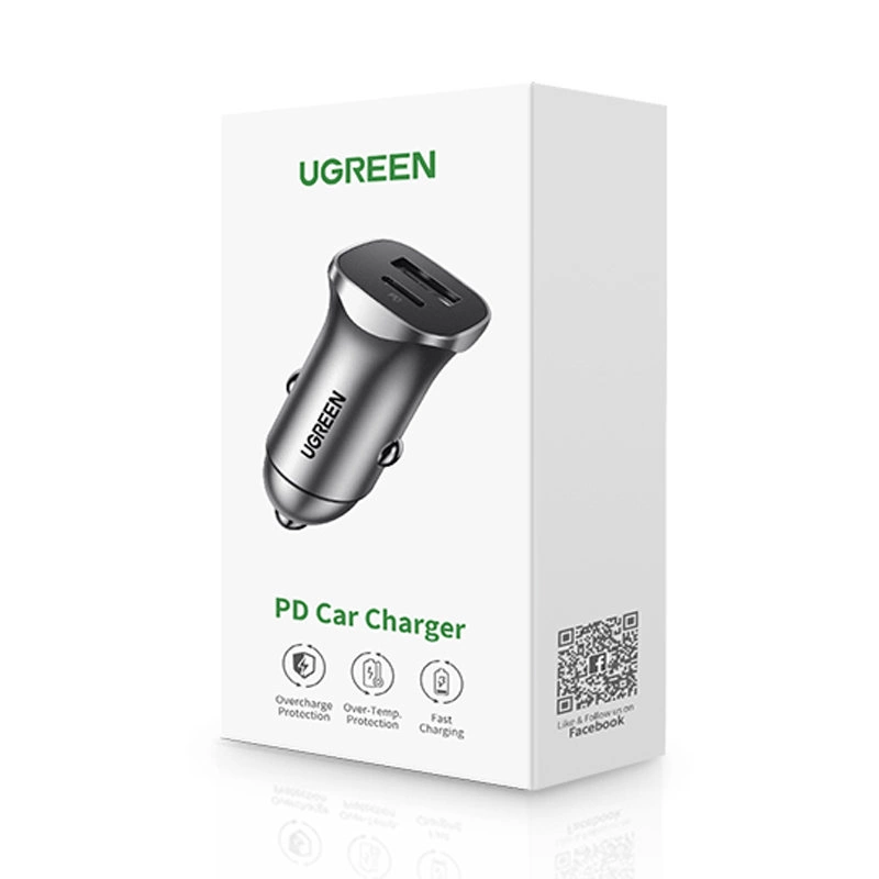Ugreen Car Charger USB Type C / USB 24W Power Delivery Quick Charge Gray (30780)eng