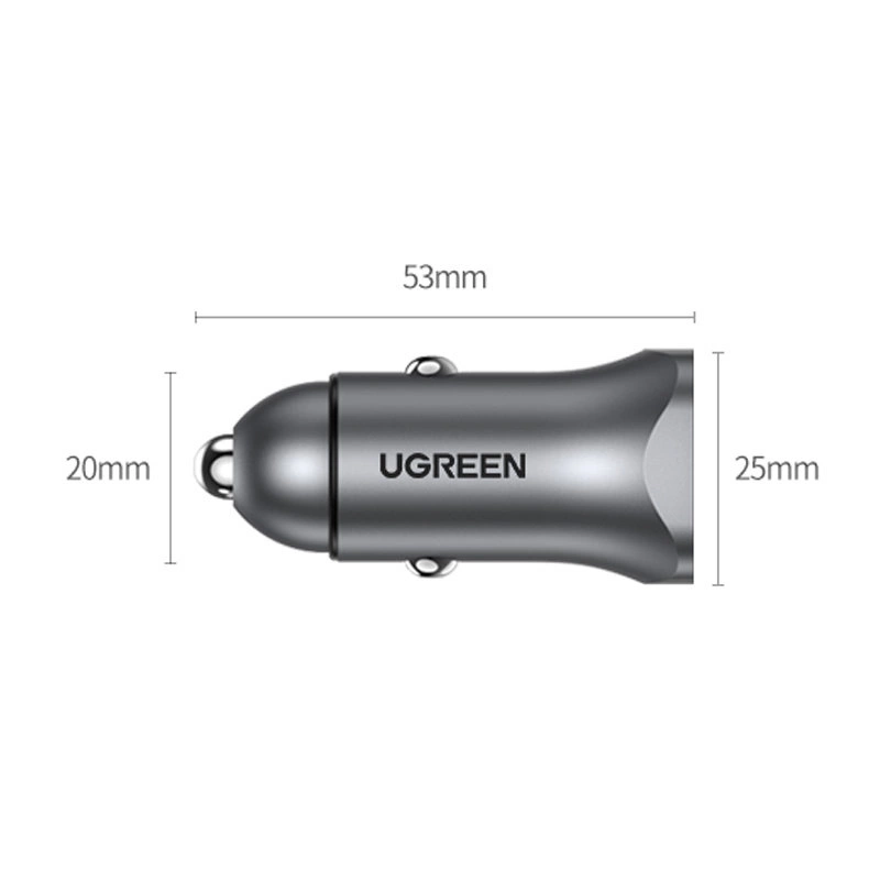 Ugreen Car Charger USB Type C / USB 24W Power Delivery Quick Charge Gray (30780)eng