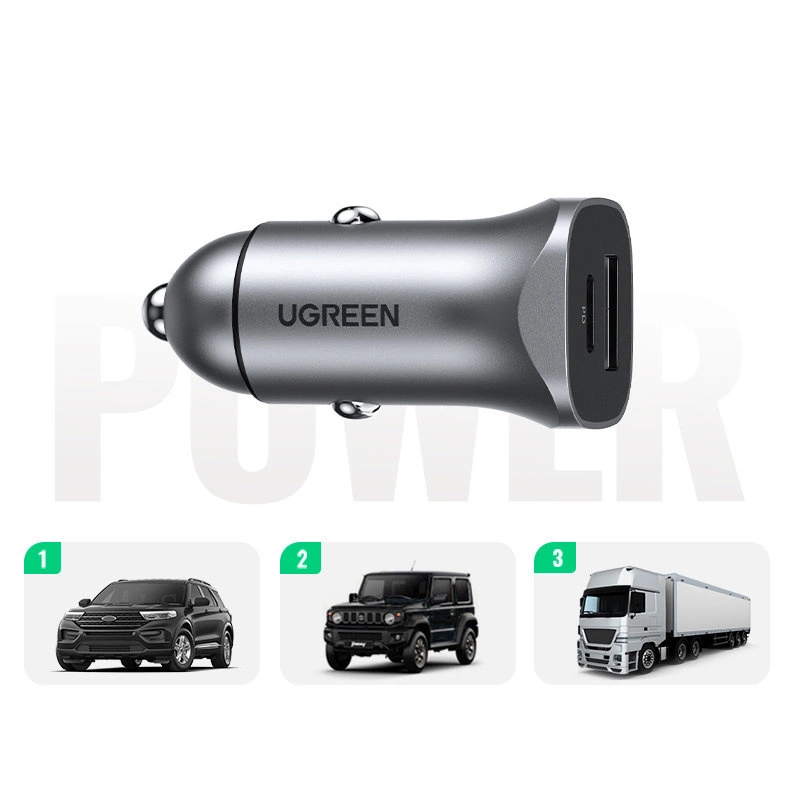 Ugreen Car Charger USB Type C / USB 24W Power Delivery Quick Charge Gray (30780)eng