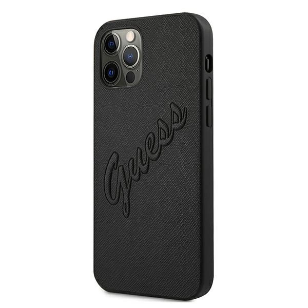 Guess Saffiano Vintage Script Case for iPhone 12 Pro Max 6.7" - Blackeng