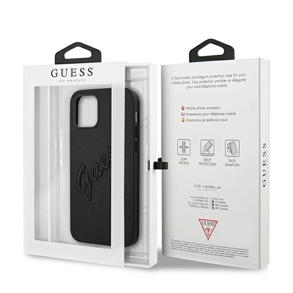 Guess Saffiano Vintage Script Case for iPhone 12 Pro Max 6.7" - Blackeng