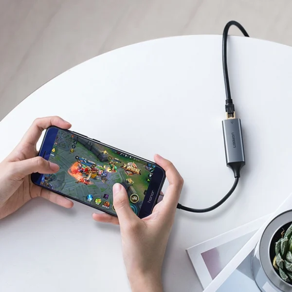 Ugreen external network adapter RJ45 - USB Type C (1000 Mbps / 1 Gbps) Gigabit Ethernet gray (CM199)eng