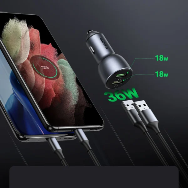 Ugreen fast car charger 2x USB 36W Quick Charge SCP FCP AFC gray (CD213 10144)eng