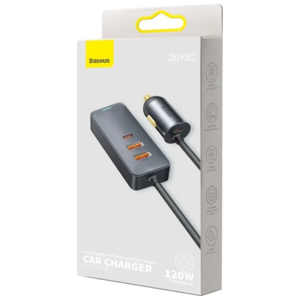 Baseus Share Together car charger 2x USB / 2x USB Type C 120W PPS Quick Charge Power Delivery gray (CCBT-A0G)eng
