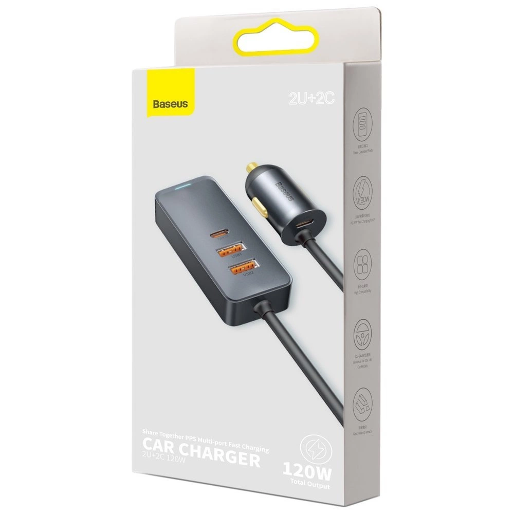 Baseus Share Together car charger 2x USB / 2x USB Type C 120W PPS Quick Charge Power Delivery gray (CCBT-A0G)eng