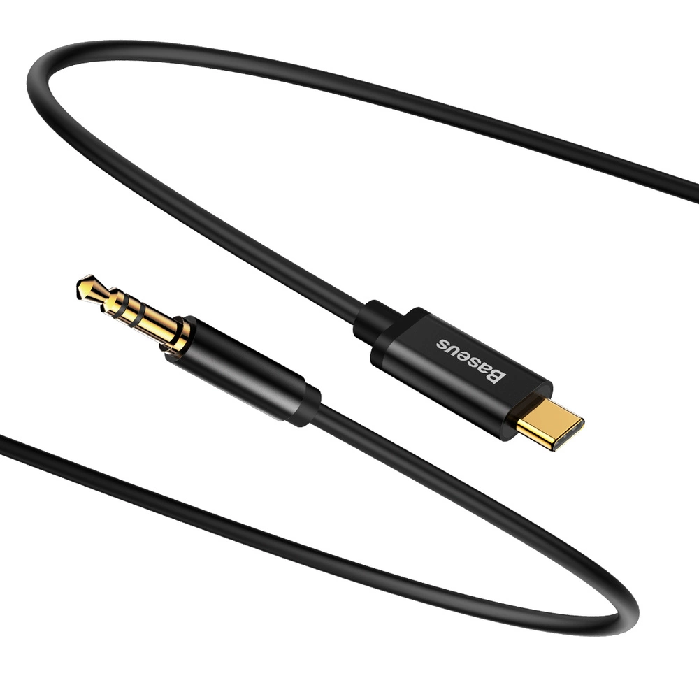 Baseus stereo audio cable AUX 3.5 mm mini jack - USB Type C for tablet phone 120cm black (CAM01-01)eng