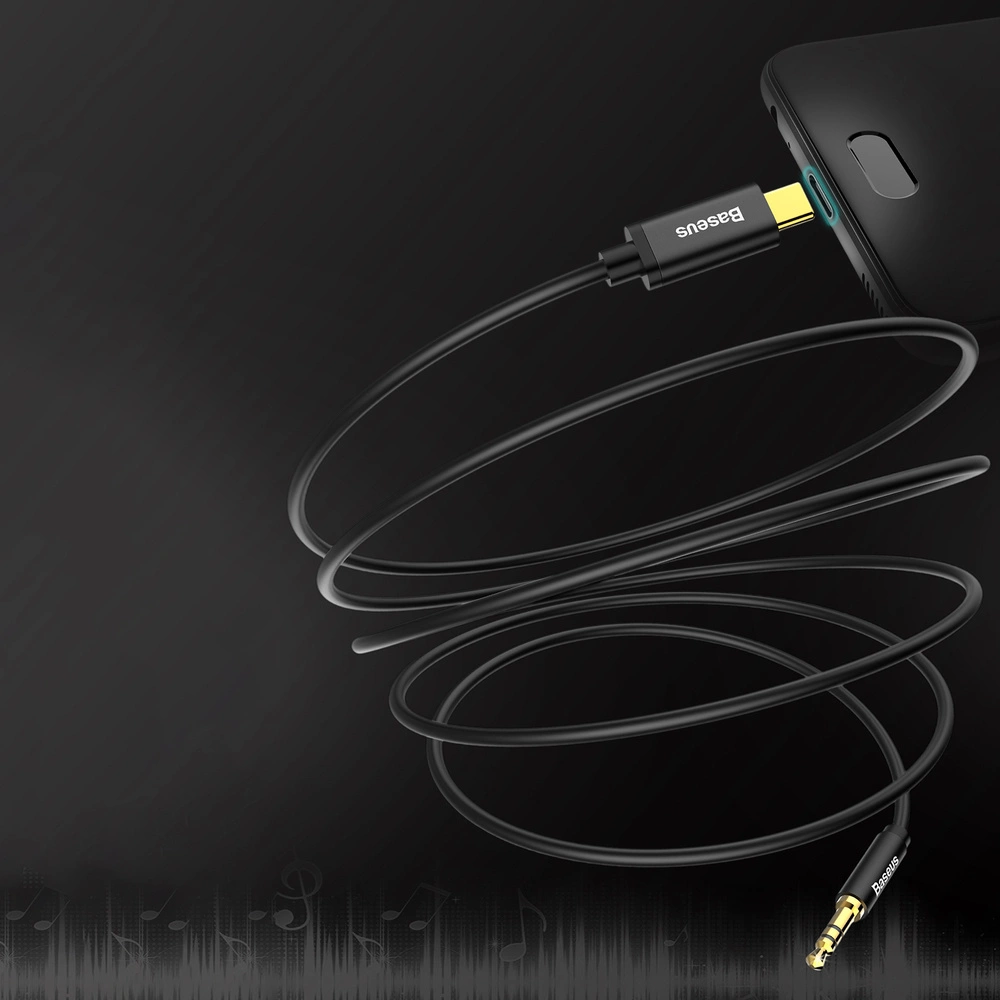 Baseus stereo audio cable AUX 3.5 mm mini jack - USB Type C for tablet phone 120cm black (CAM01-01)eng