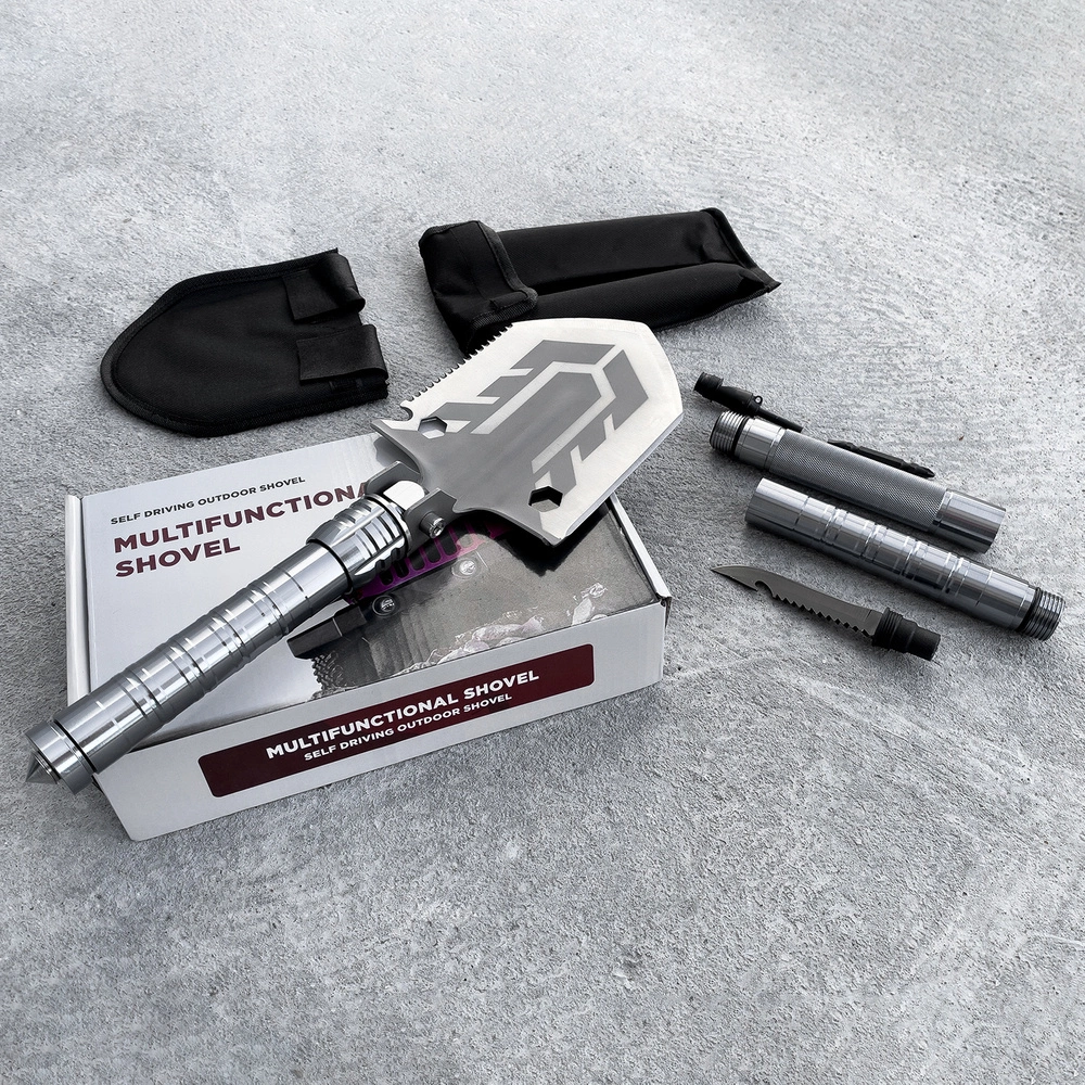 Survival shovel 10-in-1 folding shovel with knife, screwdriver, glass breakereng