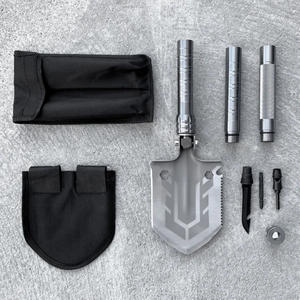 Survival shovel 10-in-1 folding shovel with knife, screwdriver, glass breakereng