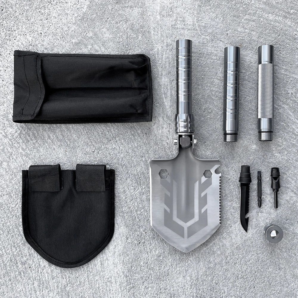 Survival shovel 10-in-1 folding shovel with knife, screwdriver, glass breakereng