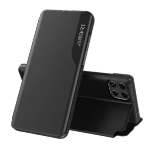 Eco Leather View Case elegant bookcase type case with kickstand for Samsung Galaxy A22 4G blackeng