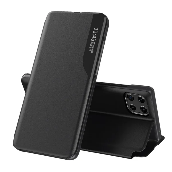 Eco Leather View Case elegant bookcase type case with kickstand for Samsung Galaxy A22 4G blackeng