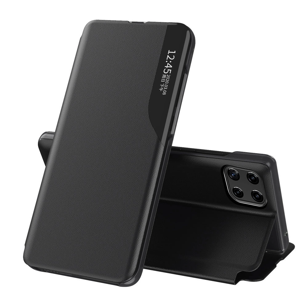 Eco Leather View Case elegant bookcase type case with kickstand for Samsung Galaxy A22 4G blackeng