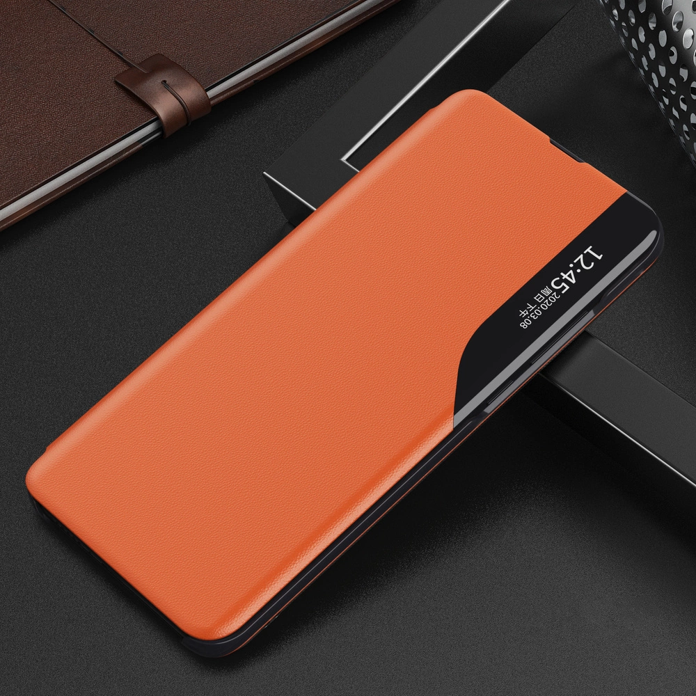 Eco Leather View Case elegant bookcase type case with kickstand for Samsung Galaxy A22 4G orangeeng