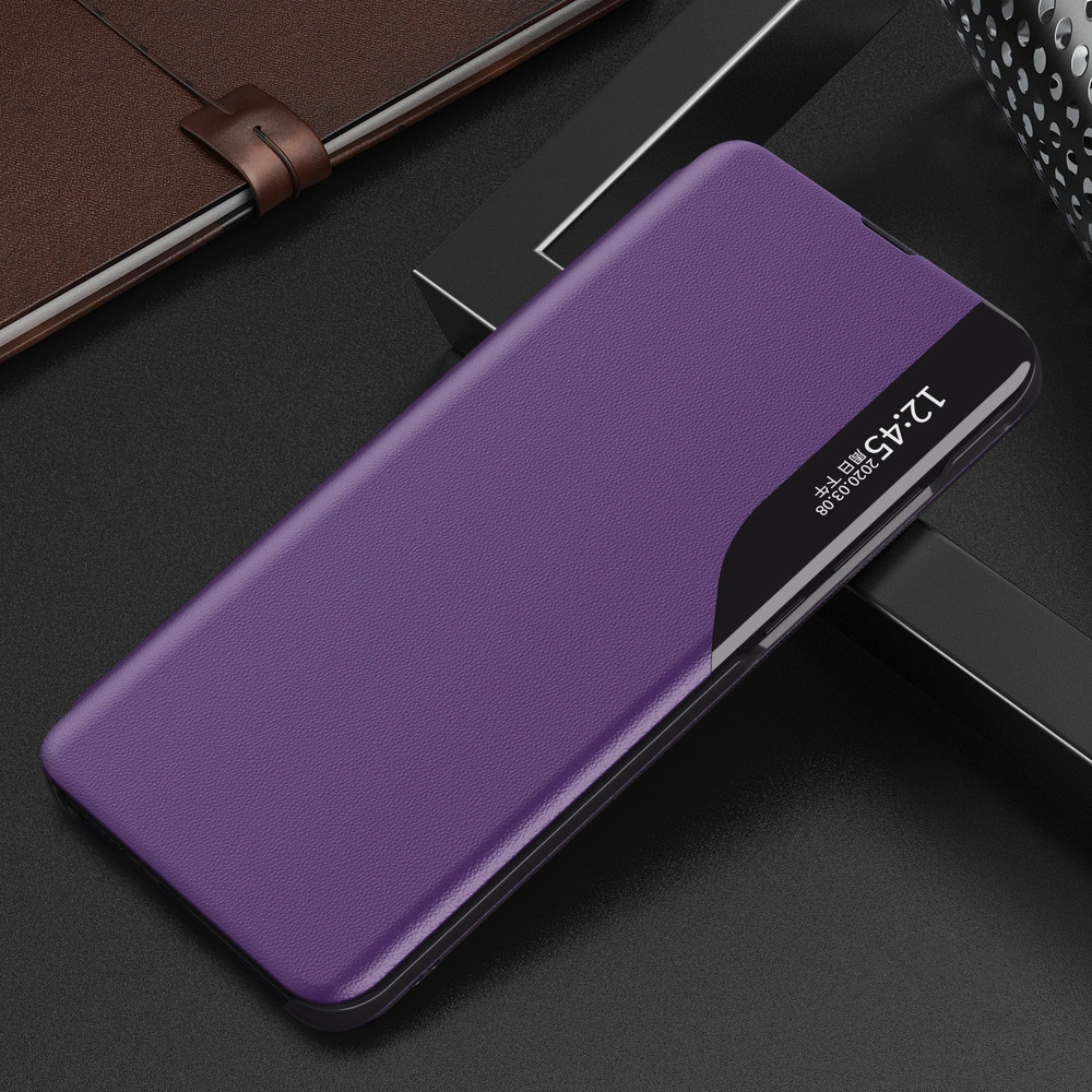 Eco Leather View Case elegant bookcase type case with kickstand for Samsung Galaxy A22 4G purpleeng