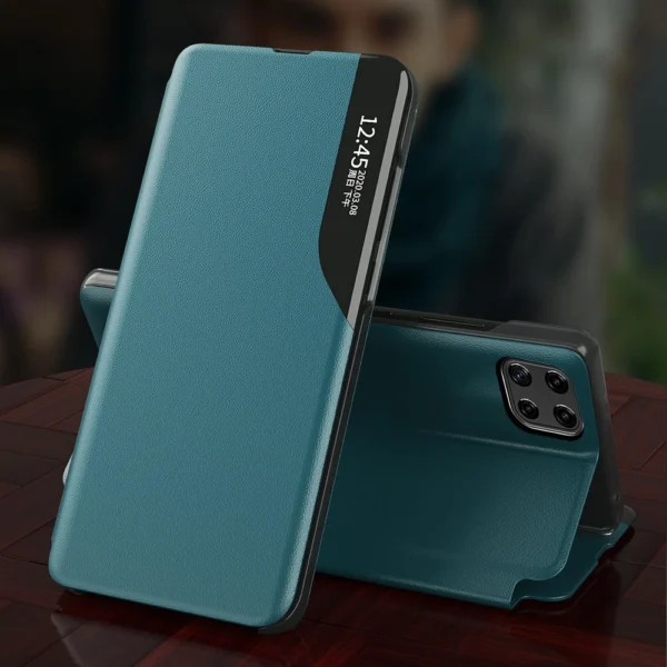 Eco Leather View Case elegant bookcase type case with kickstand for Samsung Galaxy A22 4G purpleeng