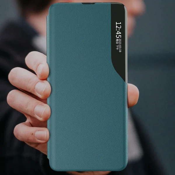 Eco Leather View Case elegant bookcase type case with kickstand for Samsung Galaxy A22 4G purpleeng