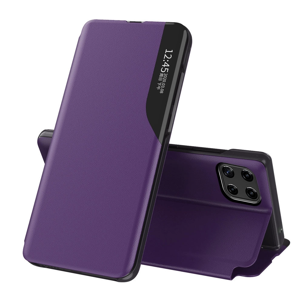 Eco Leather View Case elegant bookcase type case with kickstand for Samsung Galaxy A22 4G purpleeng