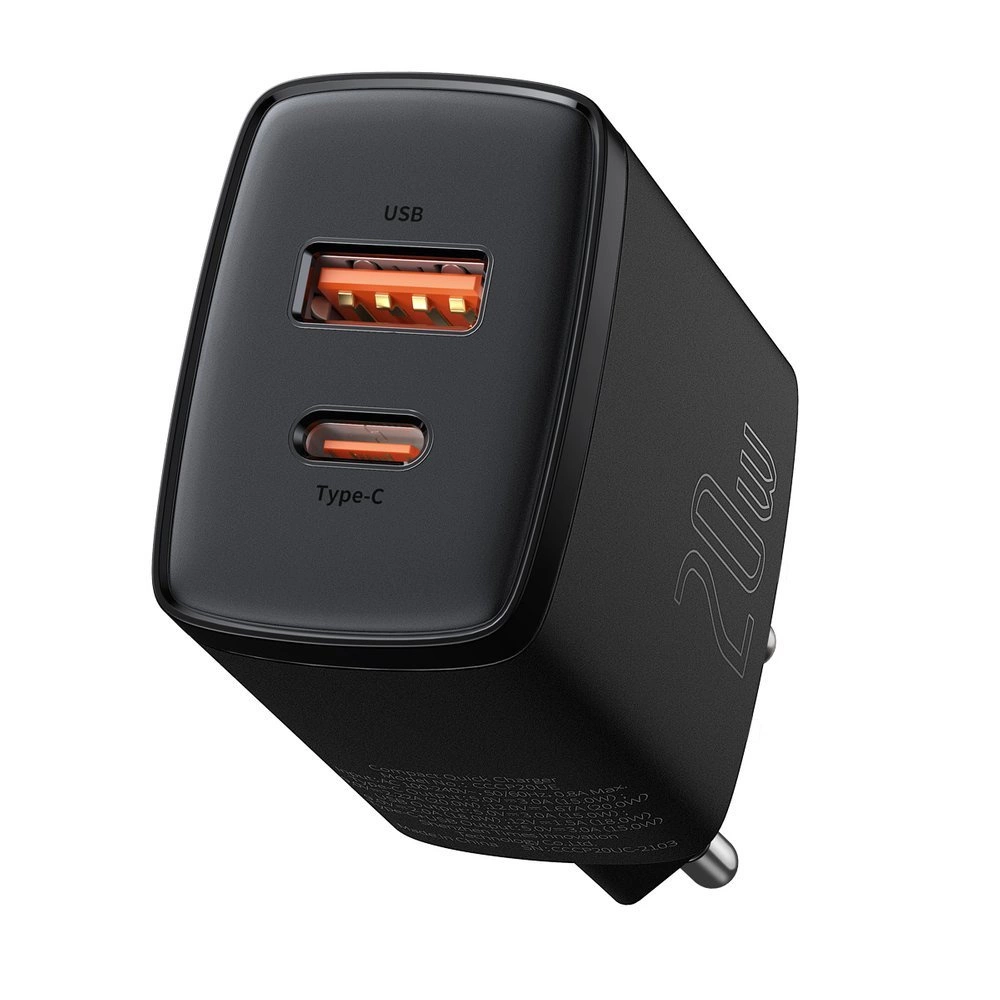 Baseus Compact fast charger USB / USB Type C 20W 3A Power Delivery Quick Charge 3.0 black (CCXJ-B01)eng