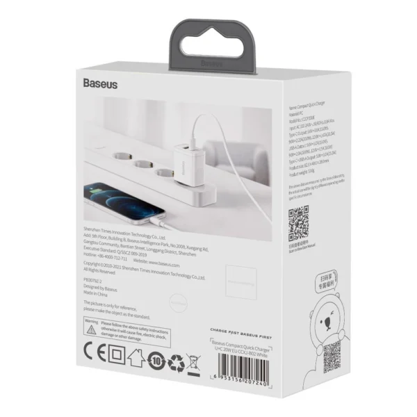 Baseus Compact fast charger USB / USB Type C 20W 3A Power Delivery Quick Charge 3.0 white (CCXJ-B02)eng