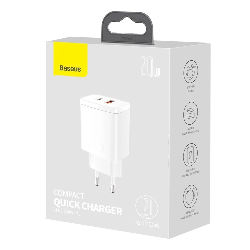 Baseus Compact fast charger USB / USB Type C 20W 3A Power Delivery Quick Charge 3.0 white (CCXJ-B02)eng