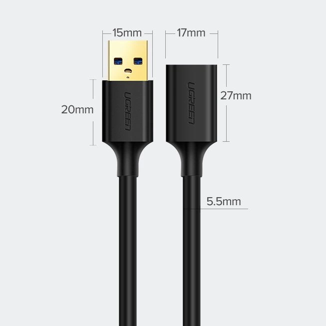 [ON RETURN] Ugreen cable cord extension adapter USB 3.0 (female) - USB 3.0 (male) 3 m black (US129 30127)eng
