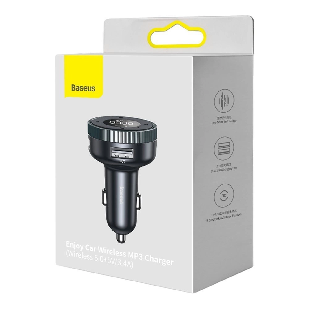 Baseus Enjoy FM transmitter car charger LED 2x USB / 3.5mm jack wireless MP3 player Bluetooth 5.0 3.4A black (CCLH-01)eng