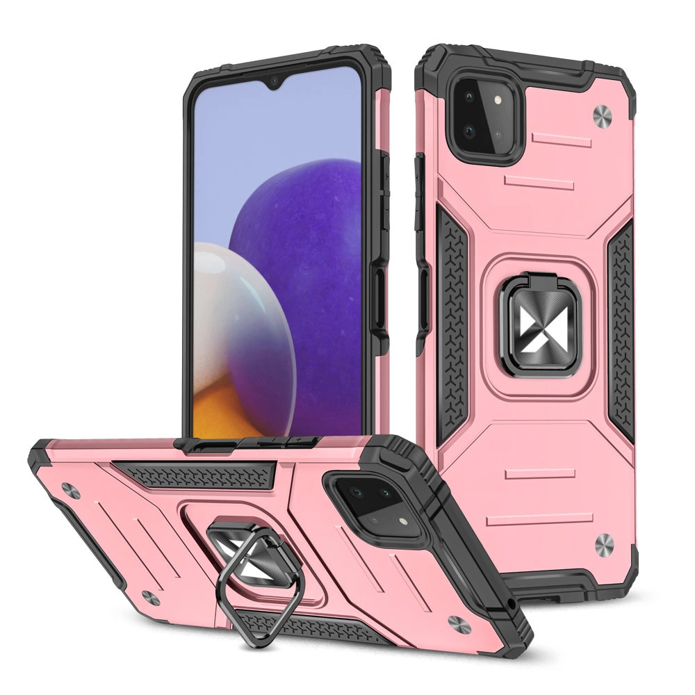 Wozinsky Ring Armor Case Kickstand Tough Rugged Cover for Samsung Galaxy A22 4G pinkeng