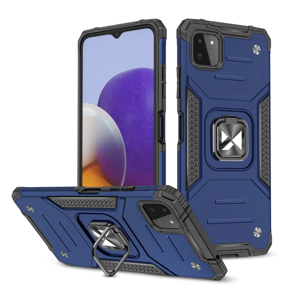 Wozinsky Ring Armor Case Kickstand Tough Rugged Cover for Samsung Galaxy A22 4G blueeng