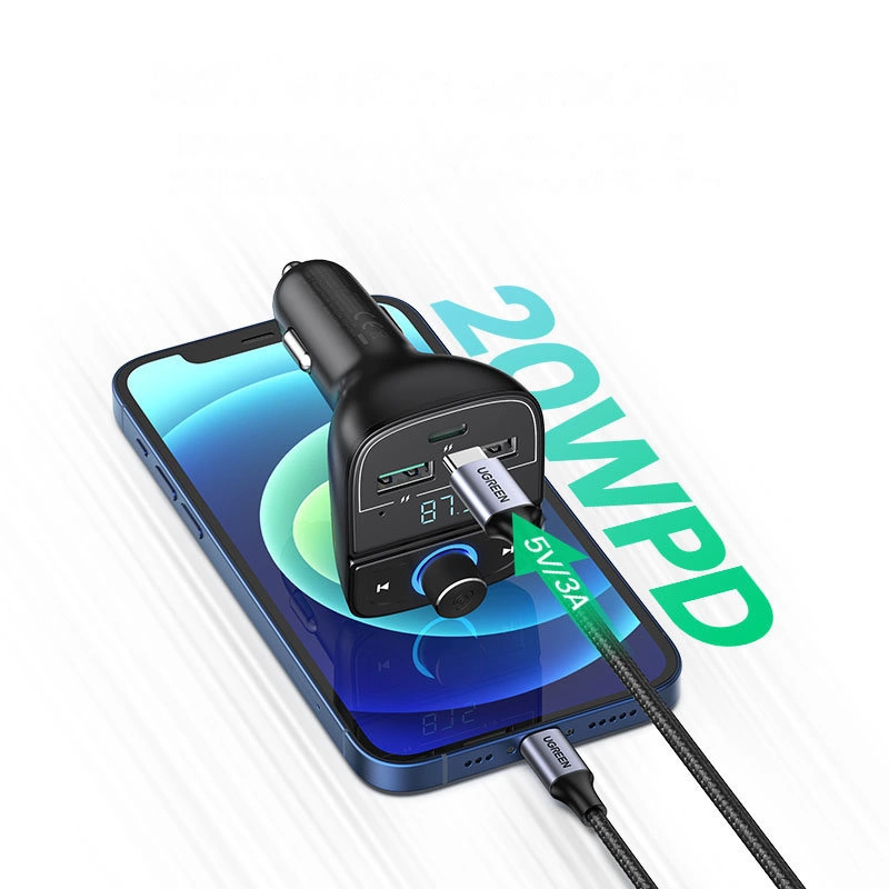 Ugreen FM Transmitter Bluetooth 5.0 MP3 car charger 3x USB TF micro SD 4.8 A black (CD229)eng