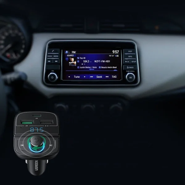 Ugreen FM Transmitter Bluetooth 5.0 MP3 car charger 3x USB TF micro SD 4.8 A black (CD229)eng