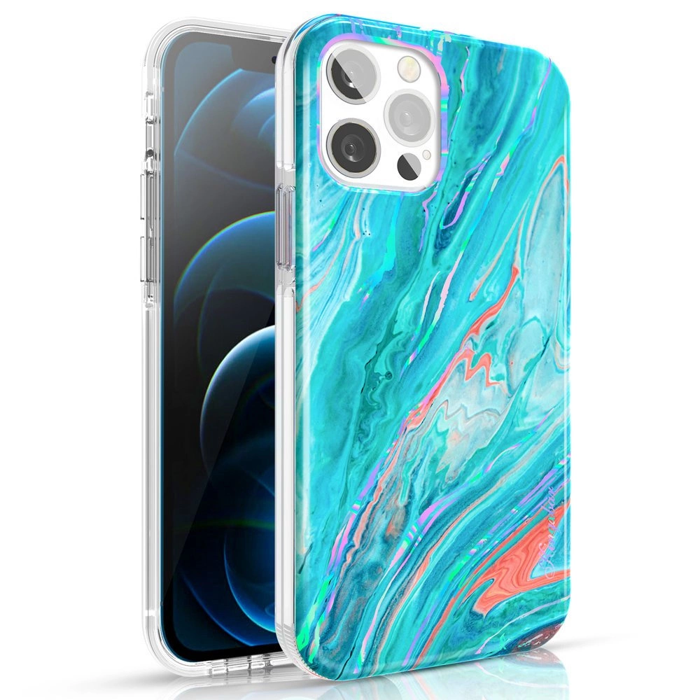 Kingxbar Watercolor Series color case for iPhone 12 Pro Max pink-greeneng