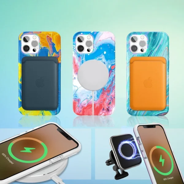 Kingxbar Watercolor Series color case for iPhone 12 Pro Max pink-greeneng