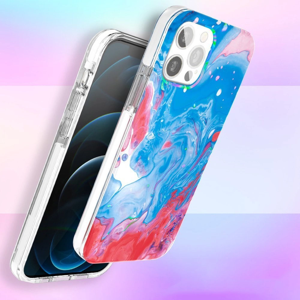 Kingxbar Watercolor Series color case for iPhone 12 Pro Max Blue-pinkeng