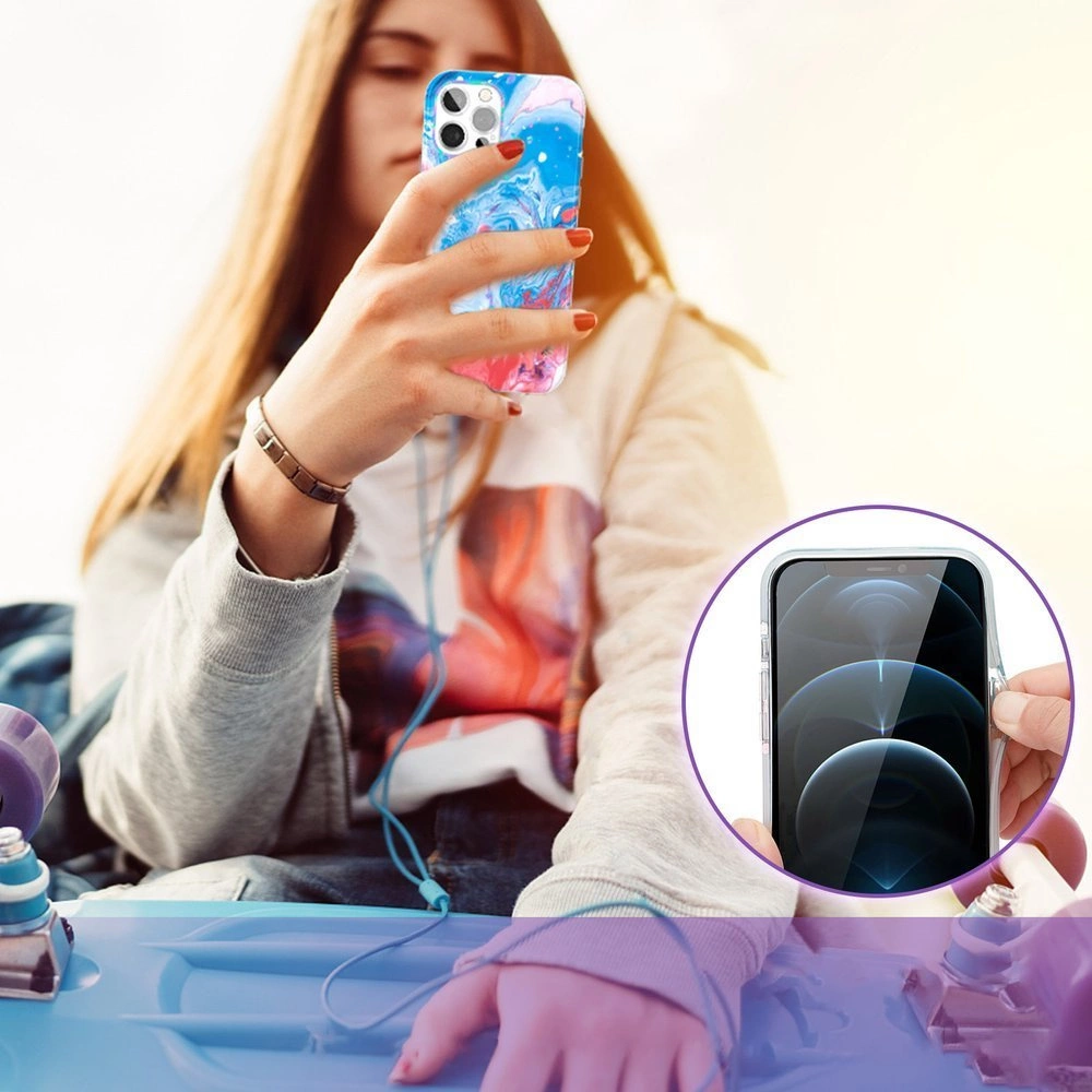 Kingxbar Watercolor Series color case for iPhone 12 Pro Max Blue-pinkeng