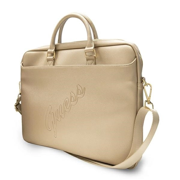 Guess Saffiano Script 16" Laptop Bag - Goldeng