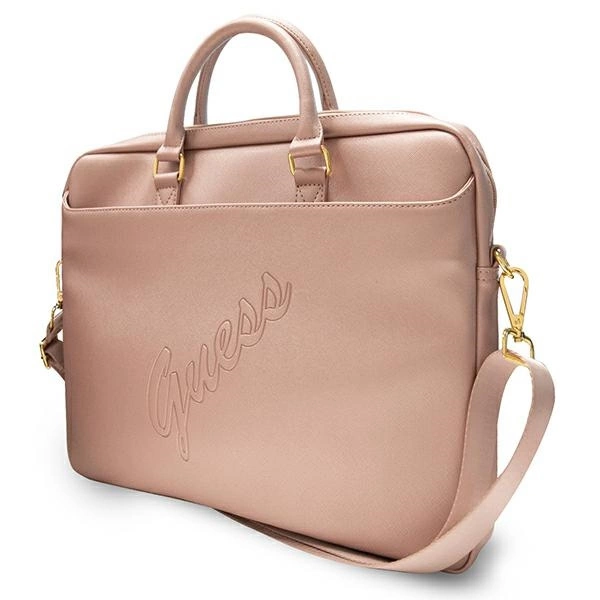 Guess Saffiano Script 16" Laptop Bag - Pinkeng