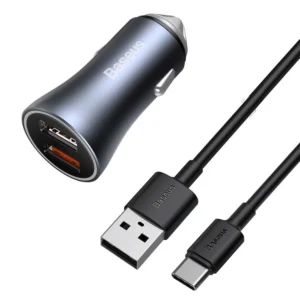 Baseus Golden Contactor Pro fast car charger 2x USB 40 W Quick Charge SCP FCP AFC + USB - USB Type C cable gray (TZCCJD-A0G)eng