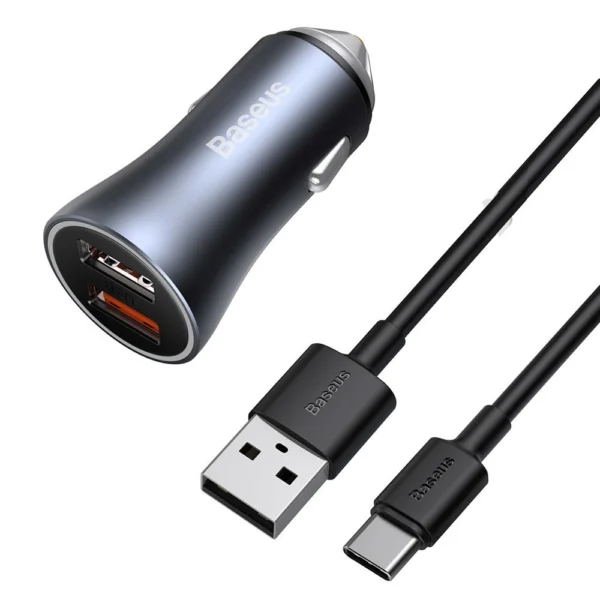 Baseus Golden Contactor Pro fast car charger 2x USB 40 W Quick Charge SCP FCP AFC + USB - USB Type C cable gray (TZCCJD-A0G)eng