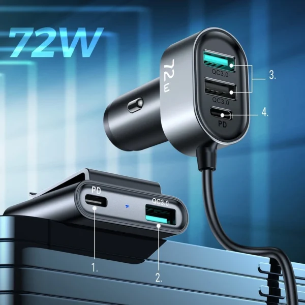 Joyroom car charger 2xPD + 2xQC3.0 72W 1.5m black (JR-CL05)eng