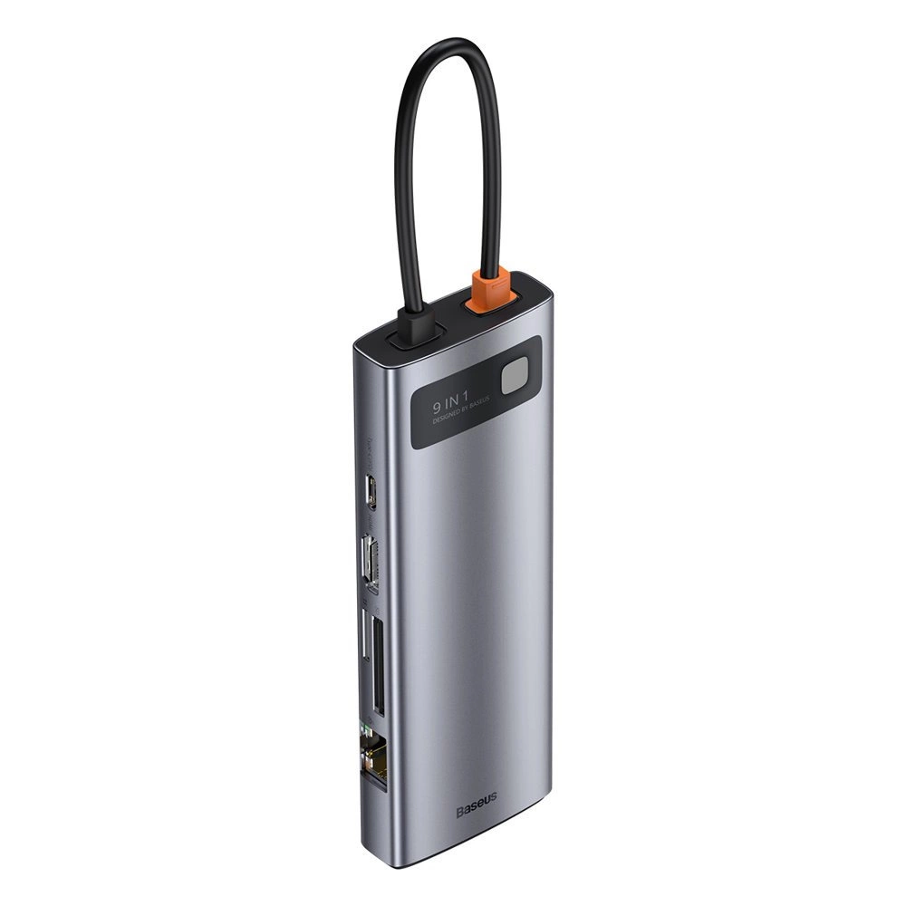 Baseus Metal Gleam 9in1 multifunctional USB Type C HUB - 3x USB 3.2 Gen 1 5Gbps / USB Type C PD 100W / VGA Full HD 60Hz / HDMI 4K 30Hz / TF and SD card reader / RJ45 1Gbps gray (CAHUB-CU0G)eng