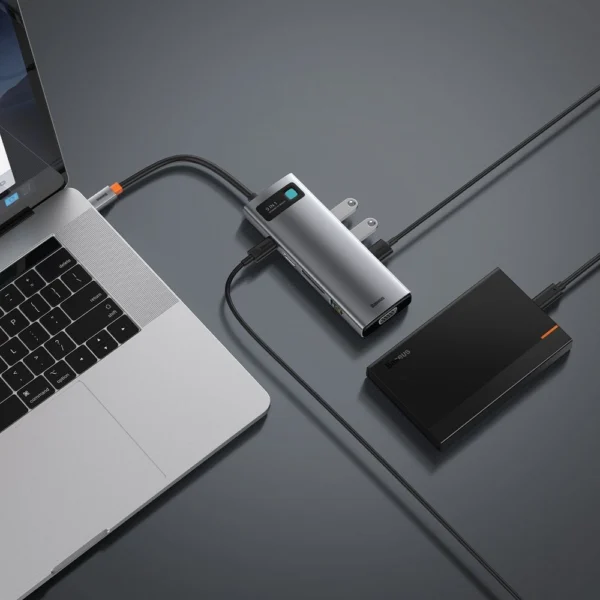 Baseus Metal Gleam 9in1 multifunctional USB Type C HUB - 3x USB 3.2 Gen 1 5Gbps / USB Type C PD 100W / VGA Full HD 60Hz / HDMI 4K 30Hz / TF and SD card reader / RJ45 1Gbps gray (CAHUB-CU0G)eng
