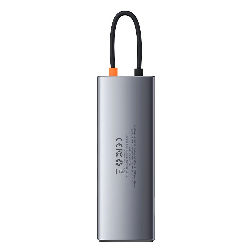 Baseus Metal Gleam 9in1 multifunctional USB Type C HUB - 3x USB 3.2 Gen 1 5Gbps / USB Type C PD 100W / VGA Full HD 60Hz / HDMI 4K 30Hz / TF and SD card reader / RJ45 1Gbps gray (CAHUB-CU0G)eng